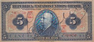 1925 Brazil 5 Mil Reis Note,  Pick 29b