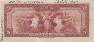 1925 Brazil 5 Mil Reis Note,  Pick 29b 2