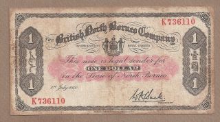British North Borneo: 1 Dollar Banknote,  (f/vf),  P - 29,  01.  07.  1940,