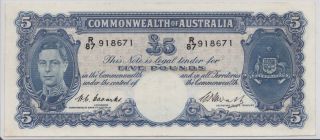 Australia - Commonwealth Bank Of Australia 1938 - 1940 Issue 5 Pounds Pick 27c