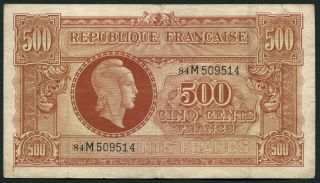 France 500 Francs 1944 Tresor Centrale Government Notes P106 F/vf