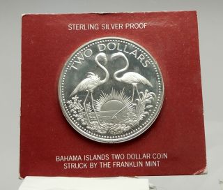 1974 The Bahamas Shield Arms Two Flamingos Proof Silver $2 Coin I76363