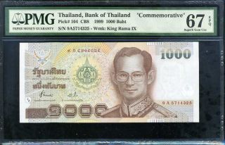 Thailand 1000 1,  000 Baht Nd 1999 P 104 Gem Unc Pmg 67 Epq