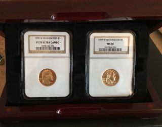 2 - Piece 1999 George Washington Bicentennial $5 Gold Commem Pf70 & Ms70 W/box