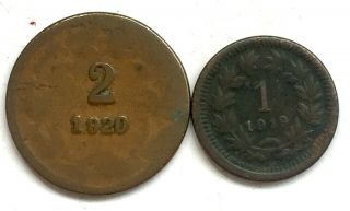 Honduras 1 Centavo 1919 & 2 Centavos 1920