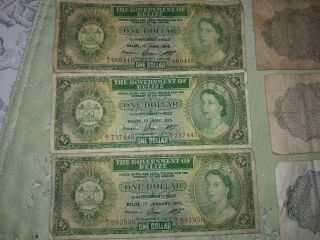 (7) 1975 Government Of Belize $1 $2 $5 Set Of Dollars Notes $1 (3) $2 (1) $5 (3)