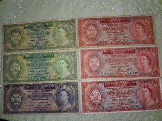 (7) 1975 Government Of Belize $1 $2 $5 Set of Dollars Notes $1 (3) $2 (1) $5 (3) 3