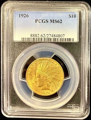 1926 $10 American Gold Eagle Indian Head Ms62 Pcgs Lustrous Coin Slab