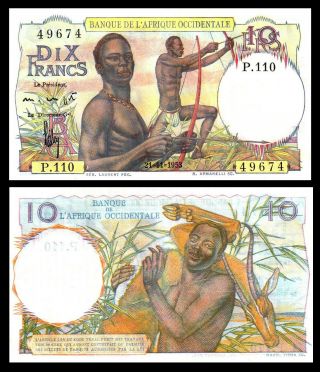 French West Africa Occidentale Francese,  10 Francs,  1953 P 75,  Unc / Hunt
