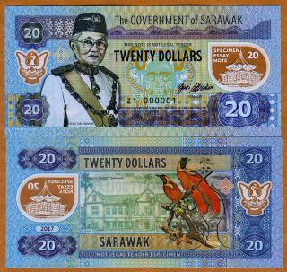 Sarawak,  Malaysia,  20 Dollars,  2017,  Private Issue Polymer,  Unc Type 2,  Museum