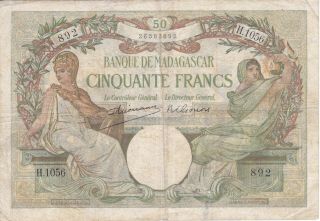 Very Rare Banknote Madagascar 50 Francs Year 1937 ¡¡nice