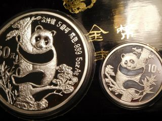 Azr1 1987 China 5oz & 1 Oz Proof Panda Set.  W/ Box & Only Average Quality