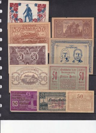 Austria Notgeld 1918 - 21 Paper Money 10 Different Various Conditions Pack 2