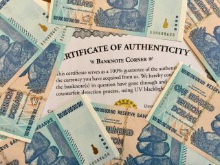 100 Trillion Dollar Zim Note Zimbabwe 2008 Aa Unc Authentic Uv Inspected