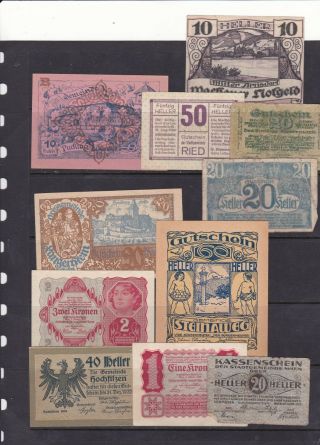 Austria Notgeld 1918 - 21 Paper Money 10 Different Various Conditions Pack 5