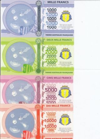 BASSAS DA INDIA (French) Set 4 unusual/fantasy notes 1000 2000 5000 10000 2018 2