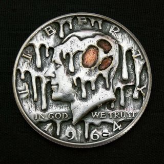 Hobo Nickel Liquefying Hand Carved Engraved Half Dollar Silver Coin With Copper