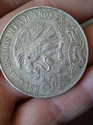 Mexico XIX Olympics 1968 Mo.  25 Pesos Silver Coin.  KM 479.  1 4