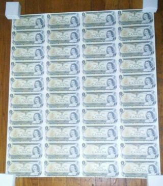 Vintage 1973 Bank Of Canada Uncirculated $1 Sheet Of 40 Notes.  Random Numbers.