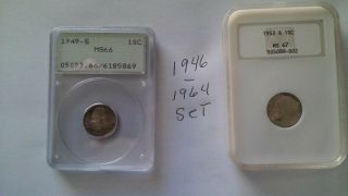 Silver Roosevelt Dime Set (57) Different Pds1946 To 1964 - - All Pcgs 66 Or Ngc 67