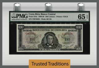 Tt Pk 234a 1966 - 68 Costa Rica Banco Central 100 Colones " Juan Mora " Pmg 65 Epq
