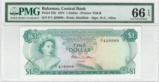 1974 $1.  00 Bahamas Graded Pmg 66 Gem Unc Epq