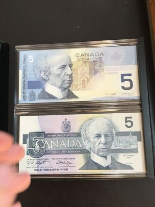 Lasting Impressions Set $5 1986/2001 Two Bank Of Canada Notes Matching Serial S