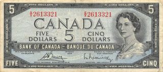 Canada $5 1954 Series S/x Que.  Ii Circulated Banknote Can10