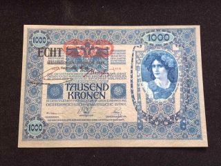 1902 Austria Rare 1000 Kronen Osterreich Overprint " Echt " - Aunc,  -