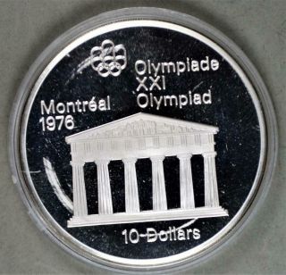 Canada 1974 10 Dollars Proof Silver Coin - Montreal Olympics Temple Of Zeus