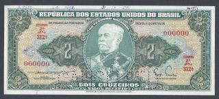 Brazil 2 Cruzeiros Nd (1956 - 58).  P175as Specimen Perforated About Uncirculated