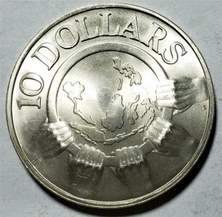 Singapore,  10 Dollars,  1977,  Bu,  Asean 10th Anniversary, .  4999 Ounce Silver
