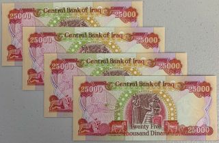 100,  000 Iraqi Dinar - Iqd - (4x25000) Crisp & Uncirculated - Active & Authentic