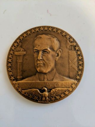 1917 World War 1 - - French Medal Woodrow Wilson America Joins The Allies Bronze