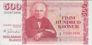 Iceland Banknote P58 500 Kronur 2001,  Unc