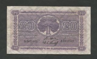 Finland 20 Mark 1922 P44 About Vf World Paper Money