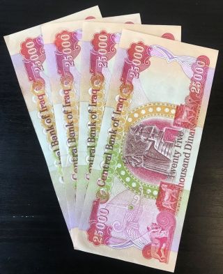 100,  000 Dinar - Iqd - (4) 25,  000 Iraqi Dinar Notes - Authentic - Fast Delivery