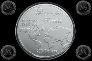 Canada 10 Dollars 1973 (montreal Olympics World Map) Silver Comm Coin Unc