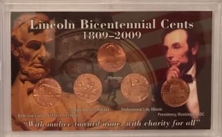 Five Coin Set " Lincoln Bicentennial 1809 - 2009 Cent Set In 3 X 5 Frosty Case