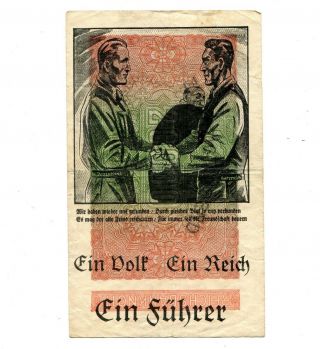 Ww2 German Reichsmark Anti Semitic Judaica - Judaika - Rrs Propaganda Banknote,