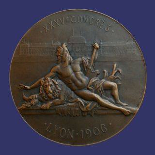 French Art Nouveau Nude Male Bronze Medal,  Poseidon,  By Paul Richer,  1906