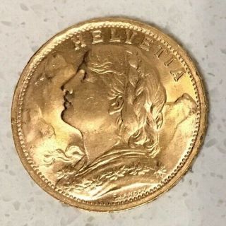 1947 Gold Switzerland 20 Fr Francs Gold Coin - Helvetia Swiss Gold Bullion Round