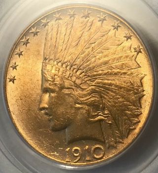 1910 $10 Indian Gold Eagle Pcgs Ms 63