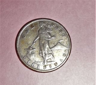 1908 (s) U.  S.  Occupation Philippines Filipinas One 1 Peso Un Peso Silver Coin