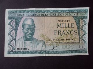 Guinea 1000 Francs 1960 Serial M311917 Banknote