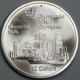 1973 Canada Montreal Olympic Skyline 10 Dollars Bu Silver Coin 1.  45 Oz 19072104r