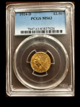 1914 D $2.  50 Indian Head Gold PCGS MS63 Better Date Coin Guaranteed 6