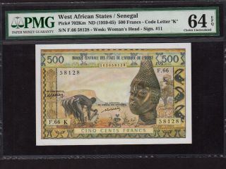 West African States/senegal:p - 702km,  500 Francs,  1959 - 61 Pmg Ch.  Unc 64 Epq
