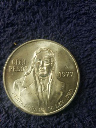 1977 Mexico Cien Pesos.  720 Silver Coin