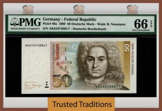 Tt Pk 40a 1989 Germany - Federal Republic 50 Deutsche Mark Pmg 66 Epq Gem Unc